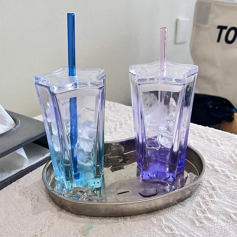 New Product Ideas 2026 Popular Cute Custom logo Dream Star Glass Cup with Lid and Straw 250 ml 270 ml for Outdoors Best Friends