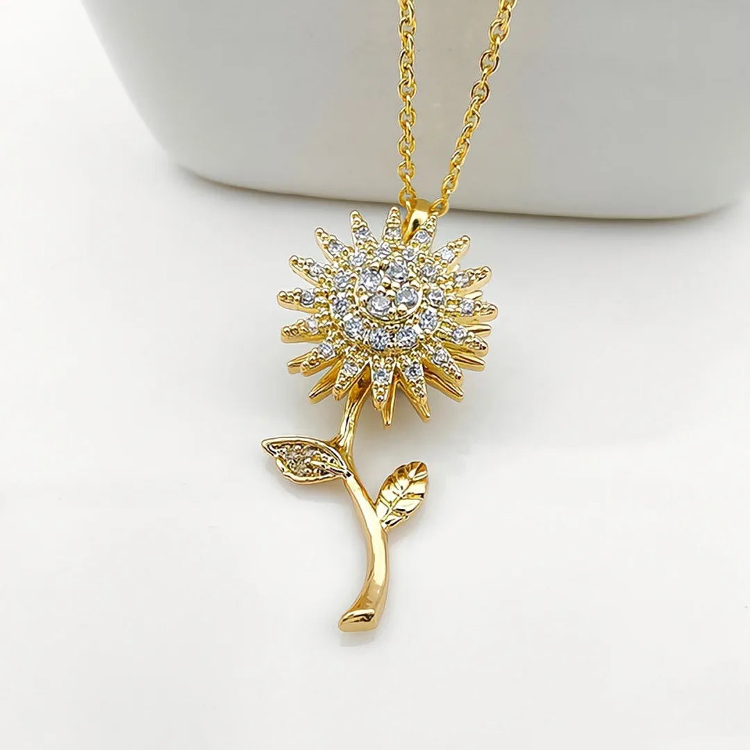 Hot-Sale Rotating Sunflower Necklace Gold Clavicle Chain Relieve Stress Sun Flower Pendant Necklace for Women Jewelry