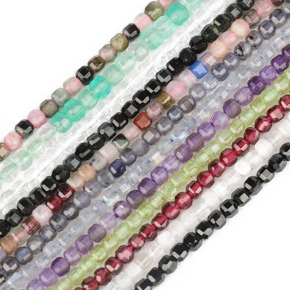 3MM Loose Faceted Tourmaline Garnet Crystal Cube Stone Beads Semi-Precious for Jewelry Making DIY