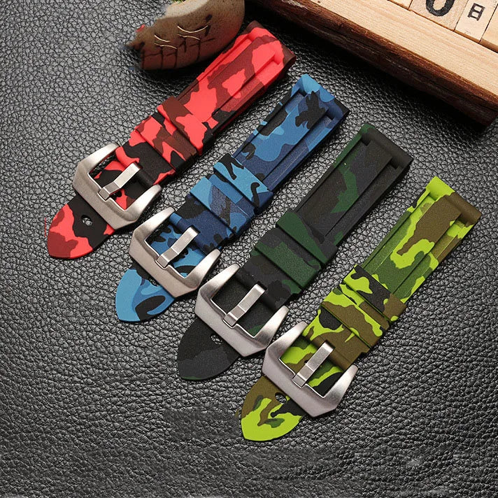 YUNSE 20mm 22mm 24mm 26mm Sport Camo Silicone Watchb and Camouflage Rubber Watch Strap for Panarai Watch