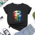 Calvera Summer Rainbow Lip Printings Casual Pure Cotton Short Sleeve Women T-Shirt