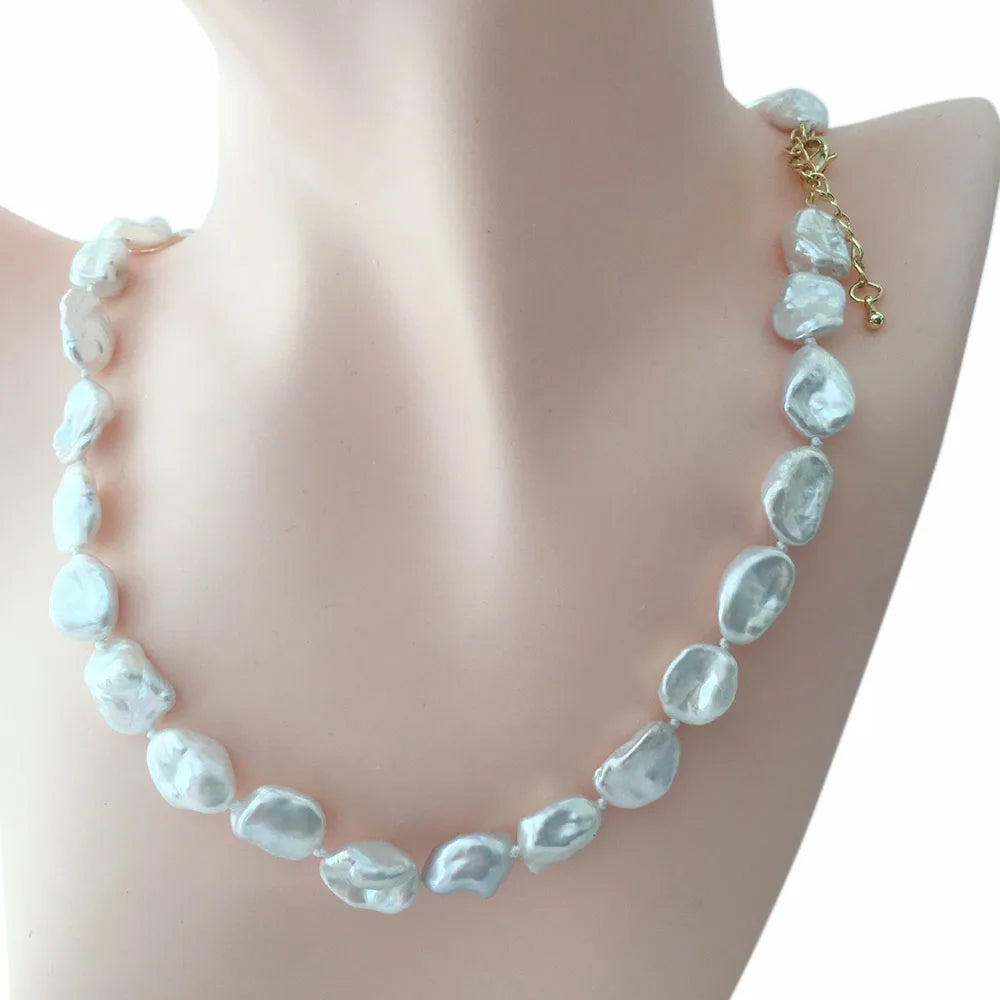16-20 Inch Fashion Choker AAAA Keshi Baroque Pearl Necklace 100% Freshwater Pearlwidth 10-11MMbrass With 18K Gold Plated Clasp