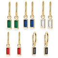 G1808 Women Simple 14K Real Gold Plated Titanium Steel Hoop Huggie Earrings Jewelry Emerald CZ Rectangle Zircon Drop Earrings