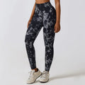Women's High Waist Elastic Scrunch Back Tie Dye Seamless Yoga Pants Solid Pattern Leggings