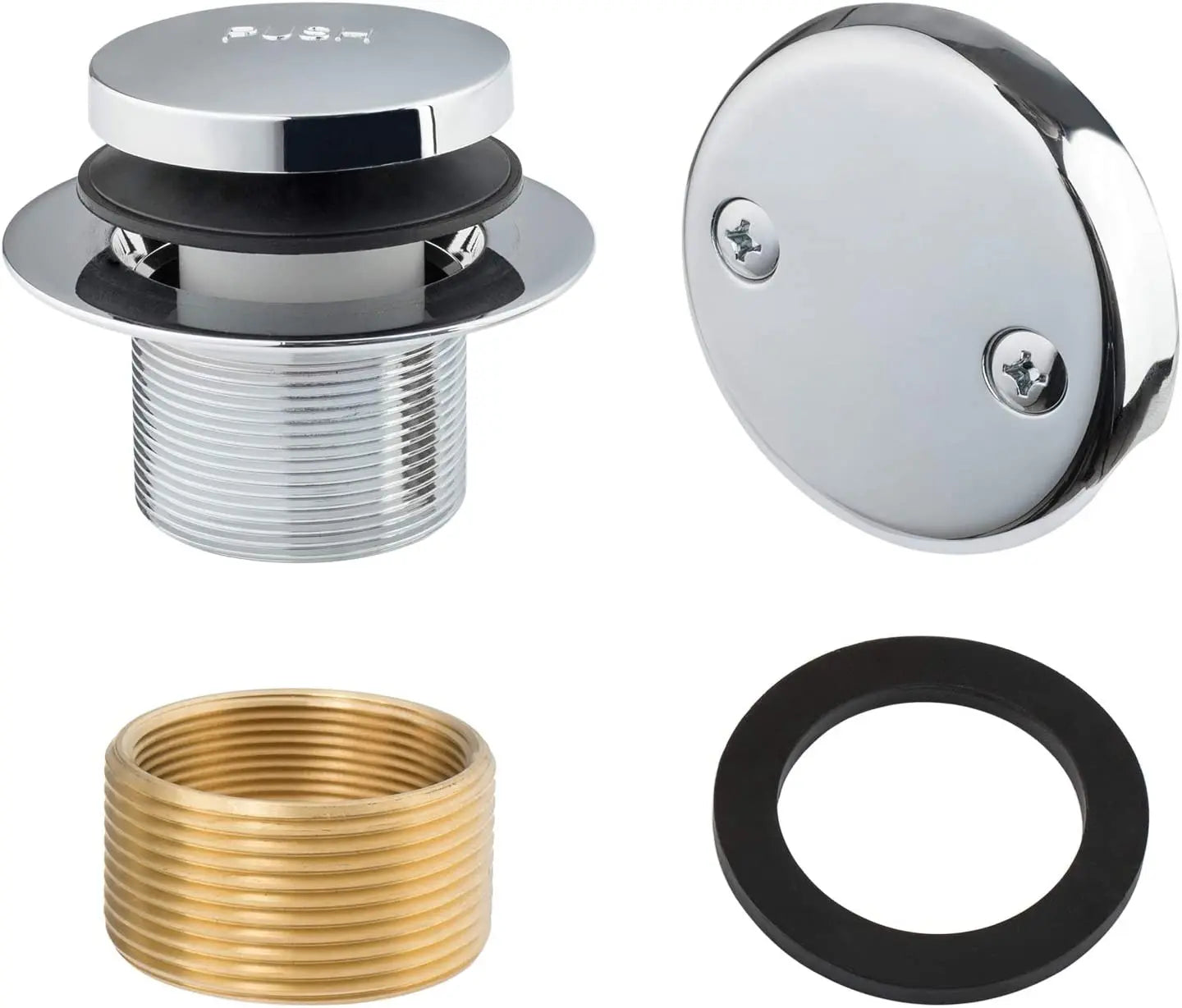 Stainless Steel Chrome Tip Toe Tub Trim Set with Two Hole Bath Drain Trim Replacement Kit for Basin Sink Modern Design
