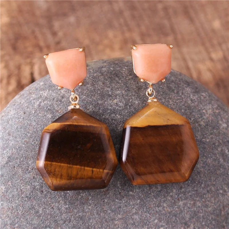 Popular Jewelry Classic Modern Fashion Geometric Tiger Eye Stud Earrings Women Luxury Costume Elegant Dangle Earrings Jewelry Bijoux Wholesale