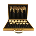 Wholesale Manufacturer 24pcs Matte Wedding Reusable Portable Spoon and Fork Stainless Steel Flatware Black Gold Cutlery Set