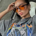 Custom Logo 2025 Vintage Fashion Big Frame Square Sunglasses UV400 Double Bridges Pilot Sunglasses for Women Men