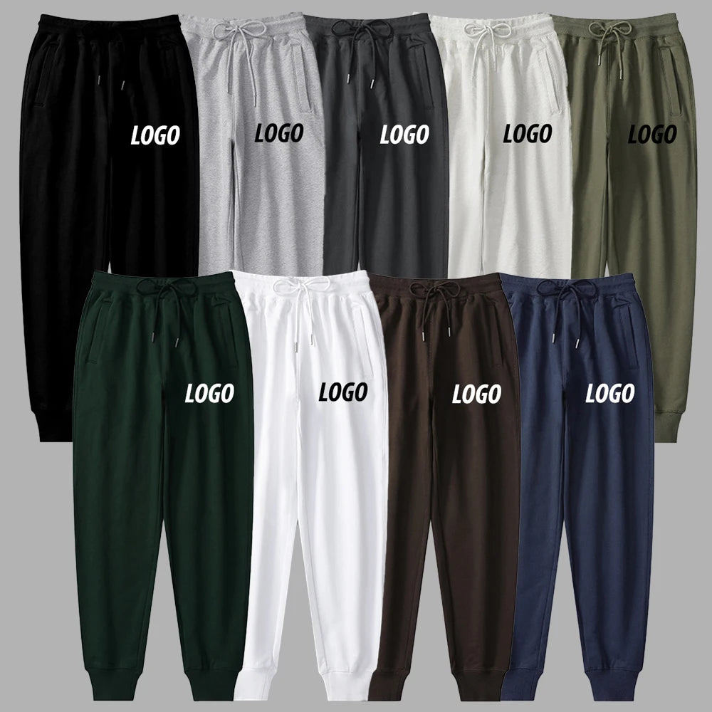 DFAK Customized Vintage 100% Pure Cotton Solid Color Casual Loose Drawstring Elastic Men Sweatpants Feet Cuffed Pants