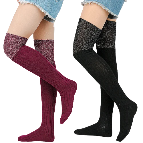 Hot Sale Women's Cotton Thigh Socks Wholesale Fashion Silver Silk High Knee Stockings Wholesale Pile Pile Socks