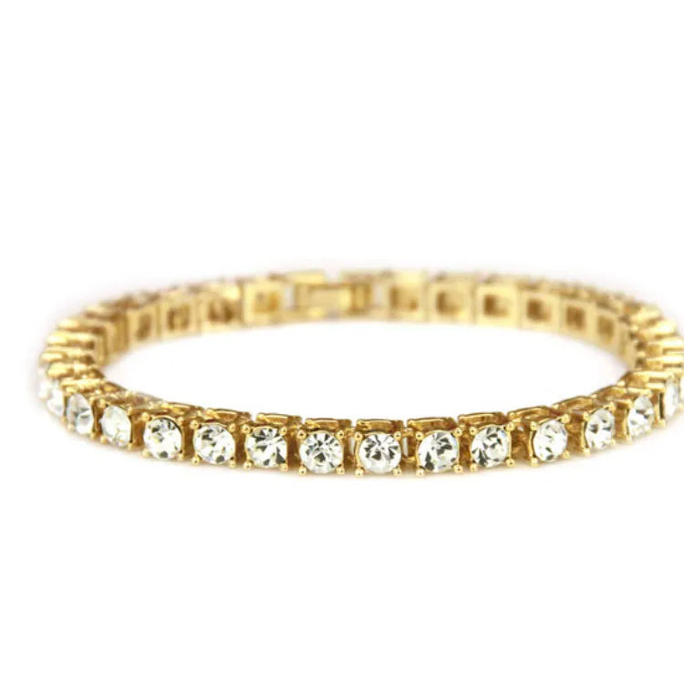 Wholesale Quality Artificial Gold Jewellery Stone Stainless Steel Bangles Plated Full Square Cz Casting Tennis Chain Bracelet