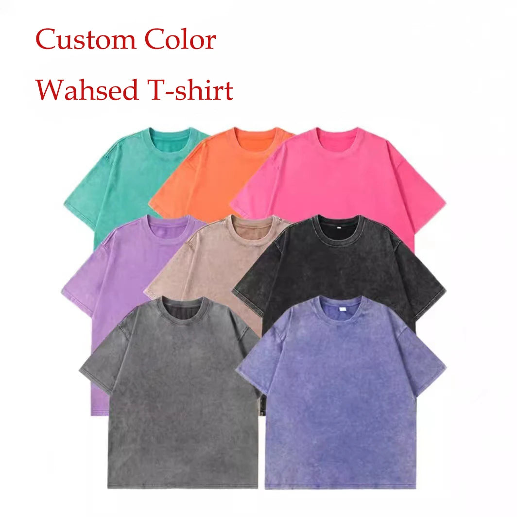 2024  Vintage T-shirt for Girls Wash Distressed Short Sleeve T-Shirt Men's Vintage Custom O-Neck T-Shirt