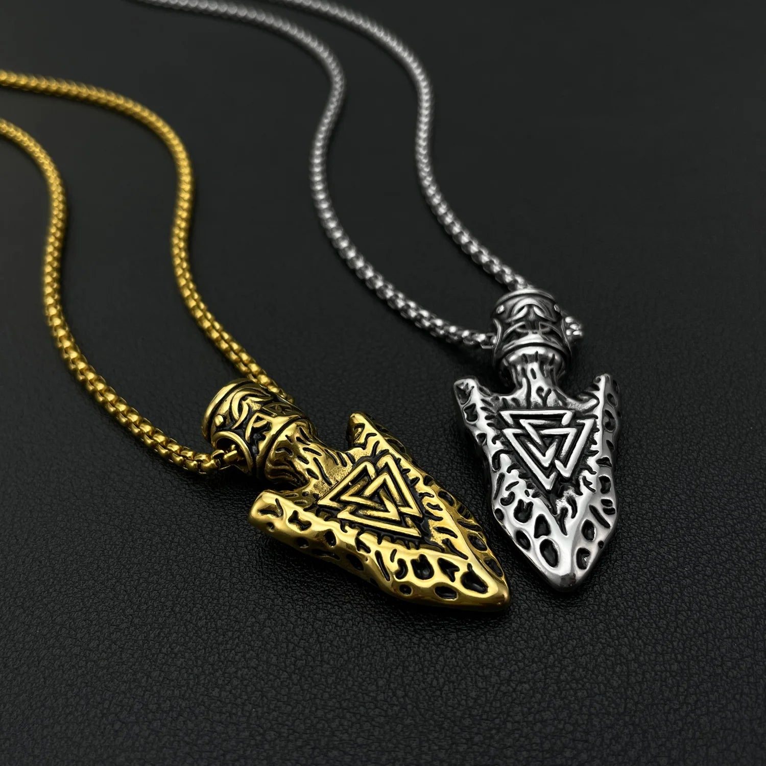 Popular Cool Boy Necklace Norse Viking Jewelry 18K Gold Plated Stainless Steel Men Necklace With Odin Triangle Shovel Pendant