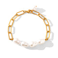 Delicate Stainless Steel 18K IP Gold Plated Simple Paper Clip Chain Glass Pearl Bracelet for Girls Daily Wearing