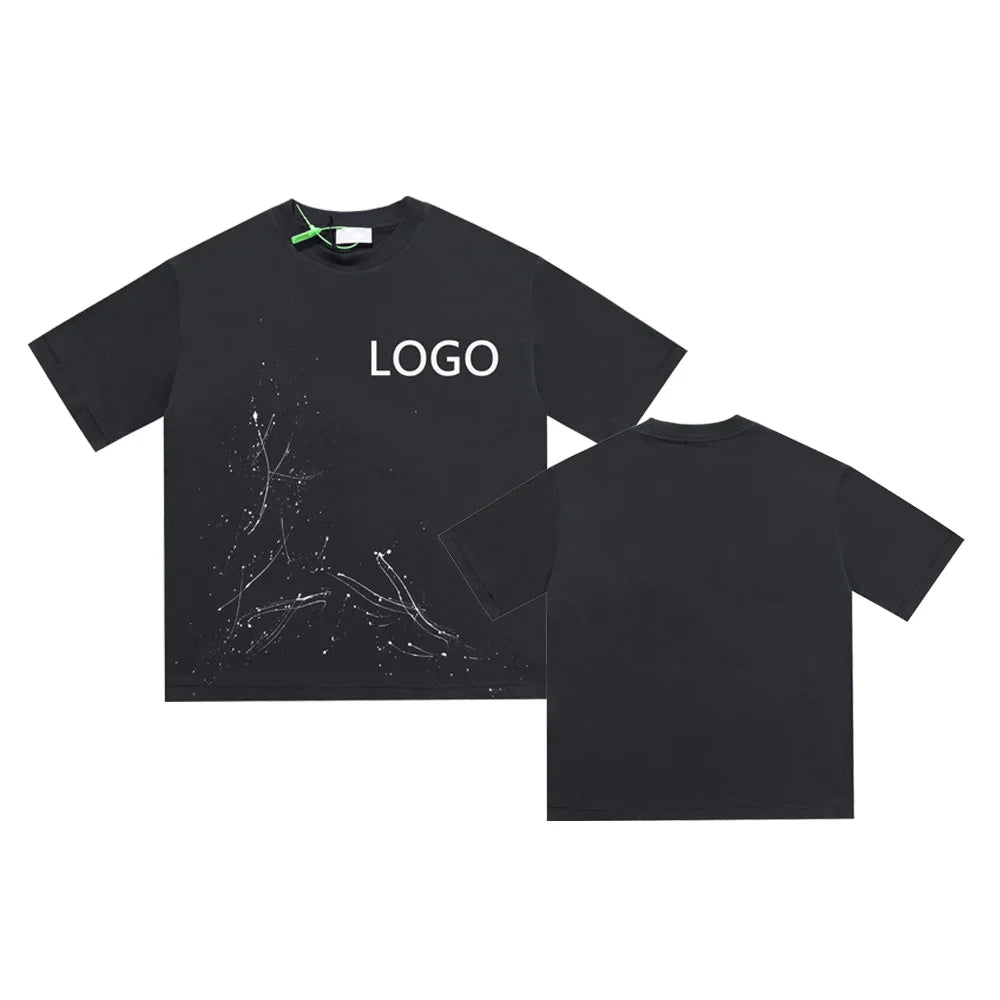 Mens Paint Splatter T Shirt Washed 100% Cotton Heavyweight Paint Splatter T Shirt Men's Hip Hop T-shirts