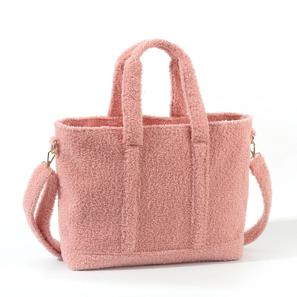Custom Personalized Winter Ladies Cute Furry Teddy Shoulder Tote Bag Sherpa Large Shopping Bag Fashion Women Handbag
