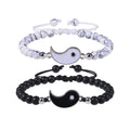 Fashion Men Women Taiji Yin Yang Feng Shui Charm Bracelet White Turquoise and Black Beaded Couple Bracelets