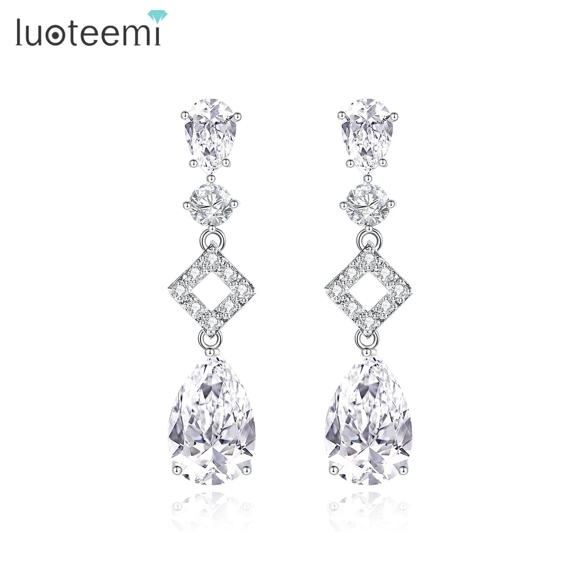 LUOTEEMI Wholesale Bridesmaid Wedding Gift Luxurious Classic Elegant Teardrop Shaped 3A Cubic Zirconia CZ Women Dangle Earrings