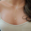 Hainon Lariat Y Necklace for Women Long Gold Plated CZ Teardrop Pendant Necklace Stainless Steel