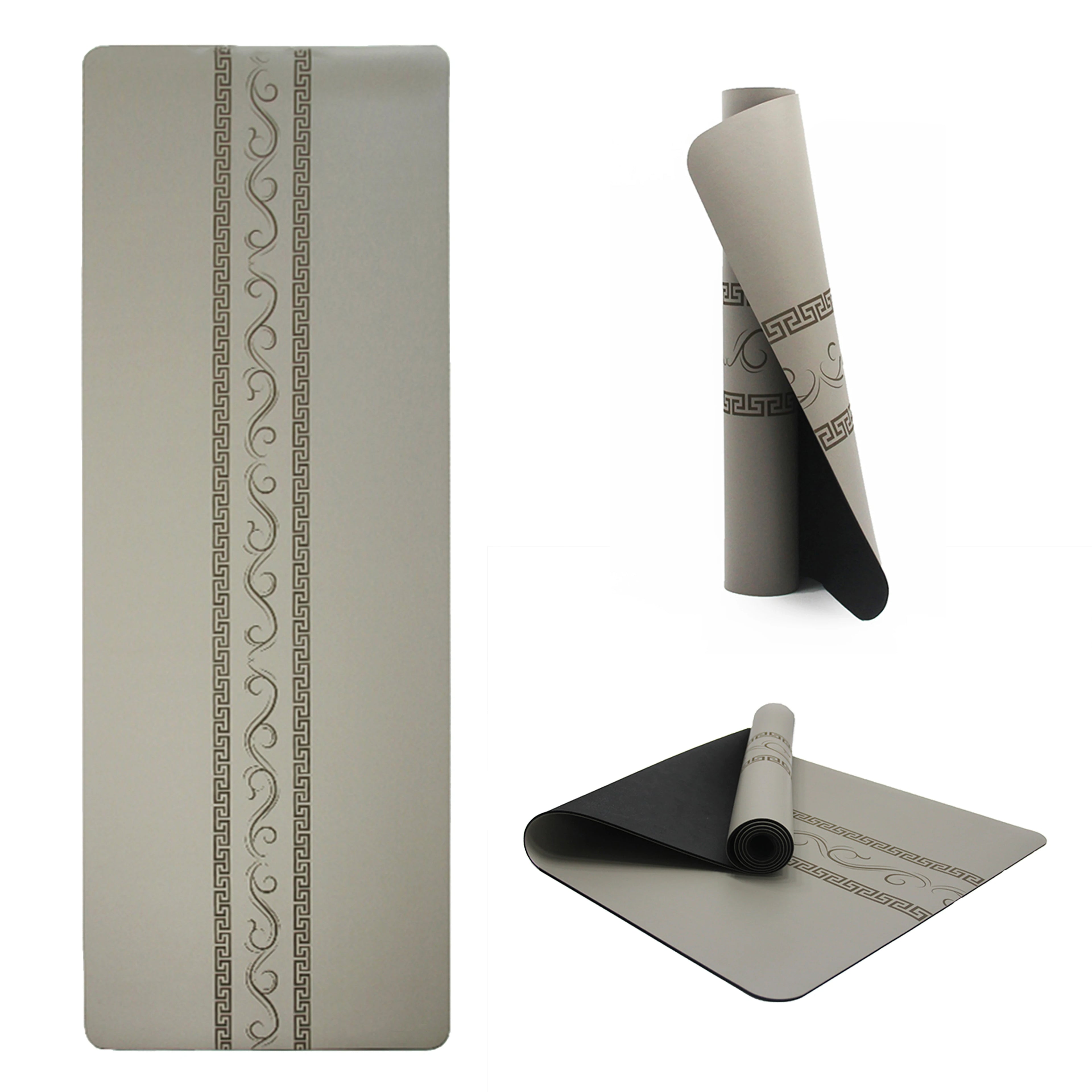 3 4 5mm Thermoplastic Polyurethane Laser Engraved Embossed Light Grey Milk Tea Pu Natural Rubber Yoga Mat With Logo
