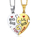 Wholesale Stainless Steel Letter Sister Puzzle Split Heart Pendant Necklace Bestie Girl Jewelry