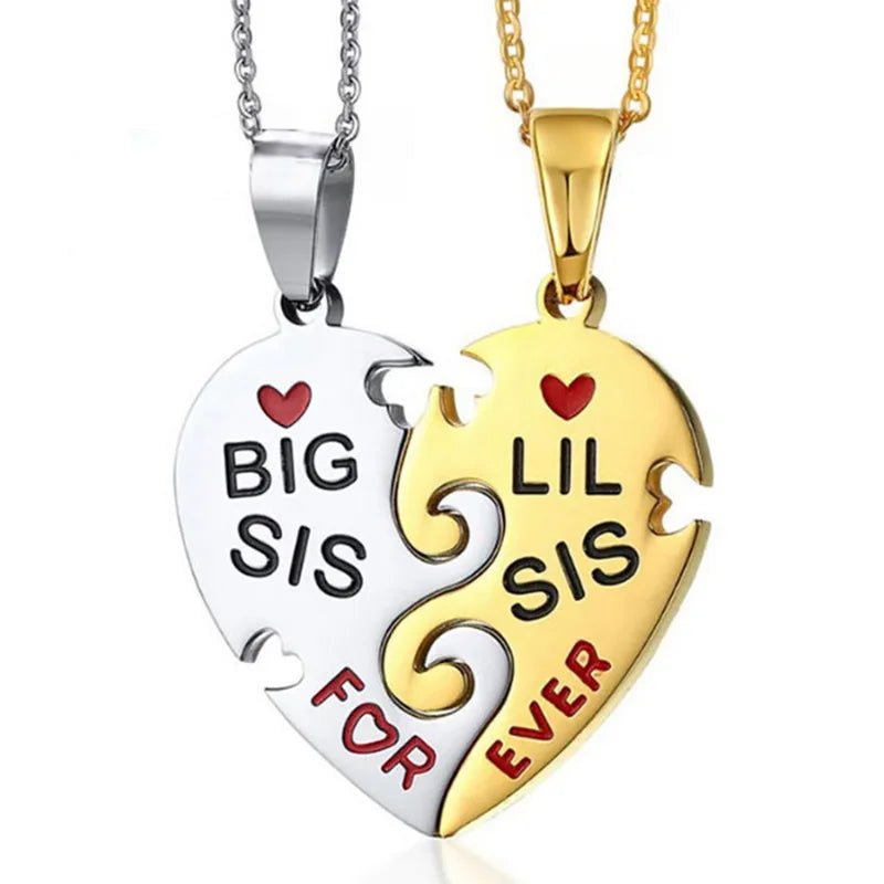 Wholesale Stainless Steel Letter Sister Puzzle Split Heart Pendant Necklace Bestie Girl Jewelry