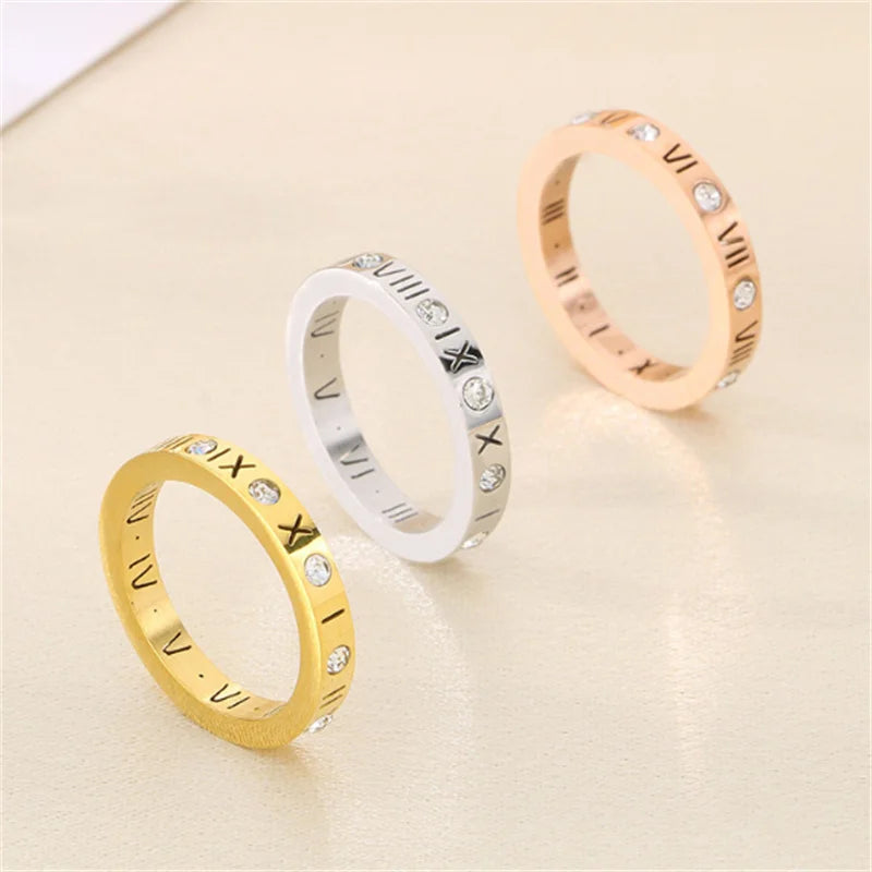 Fashion Fine Jewelry Gold Plated Stainless Steel Zircon Finger Rings for Women Men