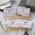 6pcs/ Sets Stud Earrings Gold Circle Bamboo Hoop Earrings Set Trendy Accessories Jewelry for Women
