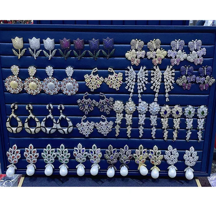 EC1931 Chunky 18k Gold Plated CZ Baguette Cluster Butterfly Dangle Drop Charm Stud EarringsCubic Zirconia Earrings