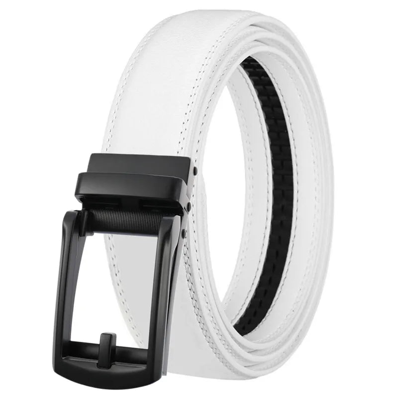 LQbelt 3.1CM Ratchet Belt Black Leather Belt Men's Automatic Buckle Belts for Male Fashion Wholesale