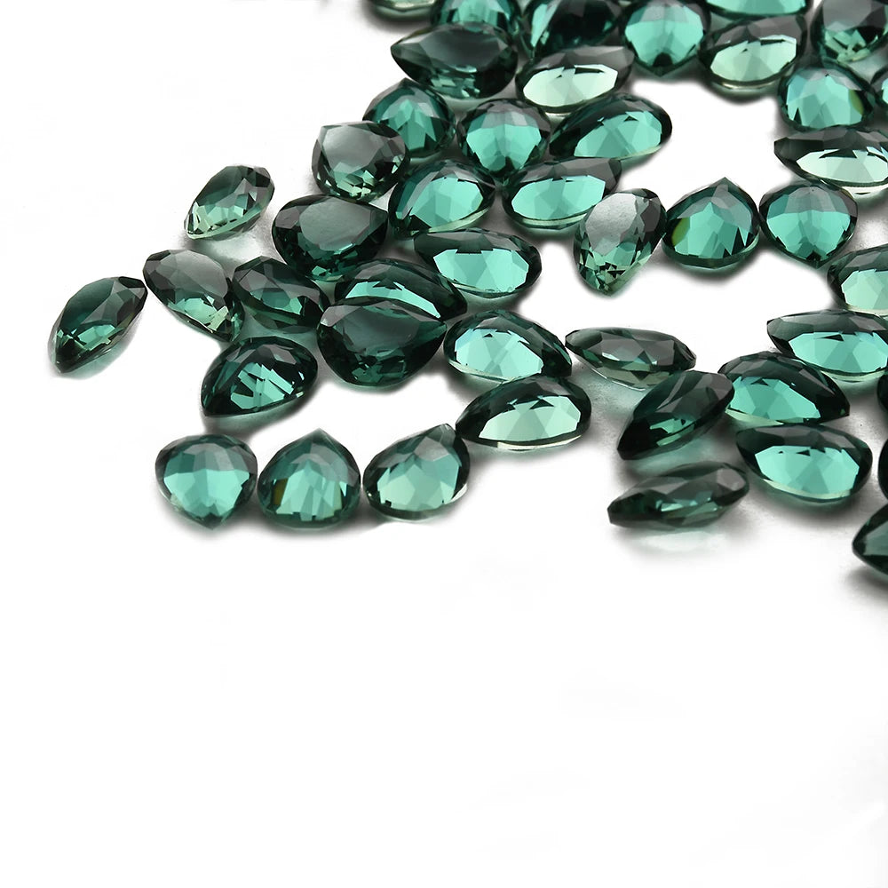 Wholesale Green Quartz Glass Crystal Pears Loose Synthetic Gemstones Cut Jewelry