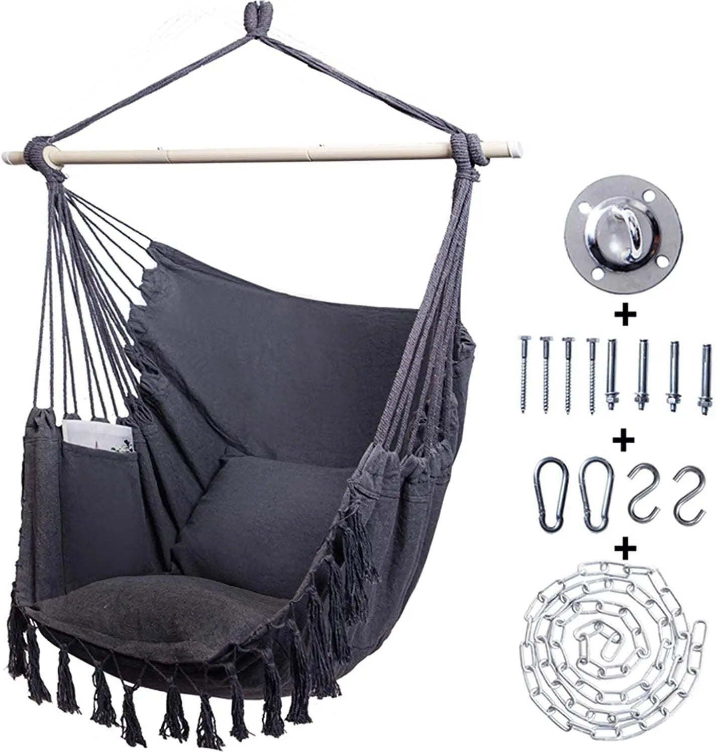 Woqi Hot Sale Detachable Metal Support Bar& Side Pocket.Hanging Rope Swing Chair