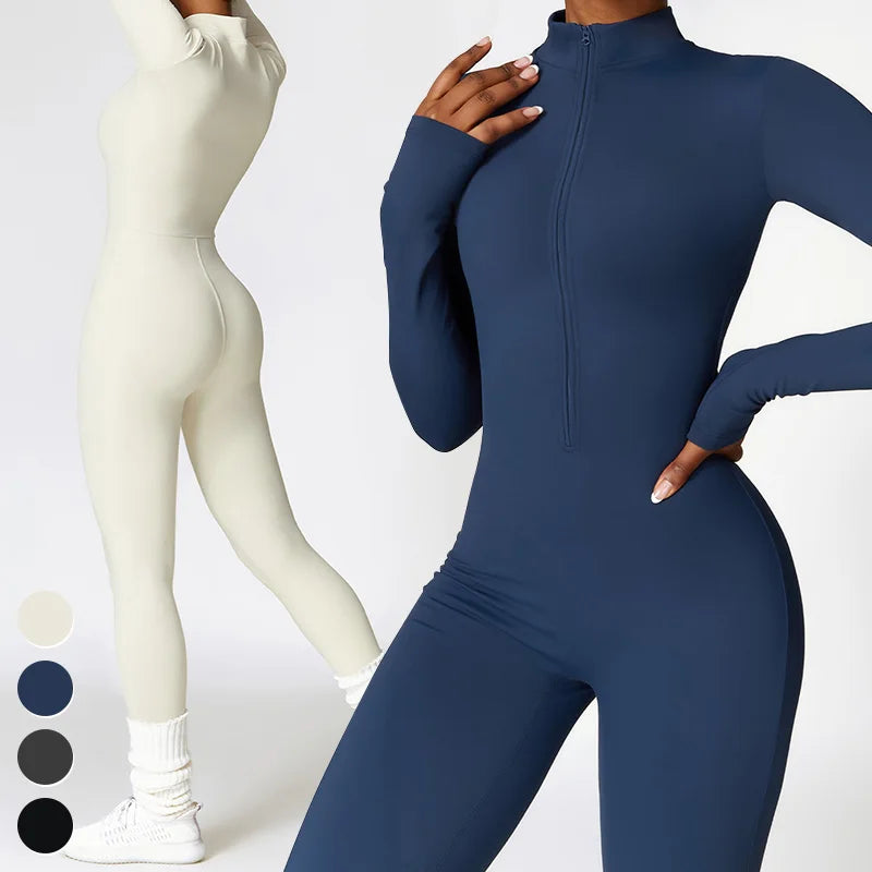 Fashion Tracksuit Custom Workout Wear Fitness Sports Bodysuit Long Sleeve Fleece Warm Jumpsuits Women One Piece Yoga Jumpsuit