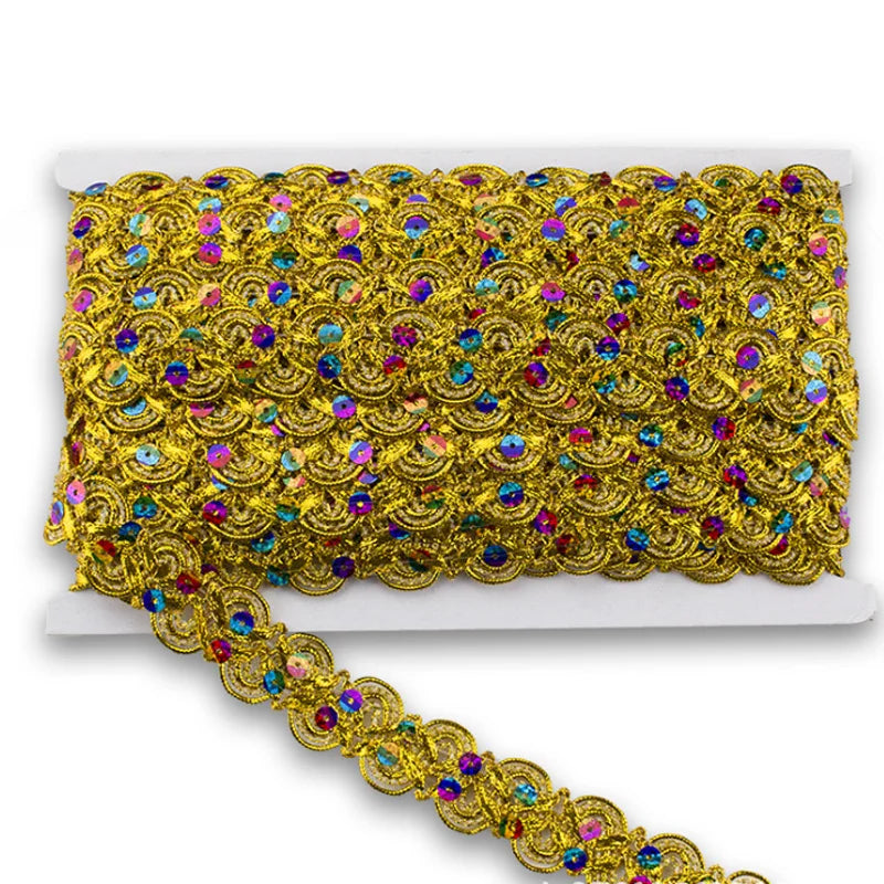 DIY Sewing Gimp Gold Braid Trim 25mm 2.5cm Braided Sequined Lace Trimming Fabric Lace for Scarf Costume Metallic Tatting Trim