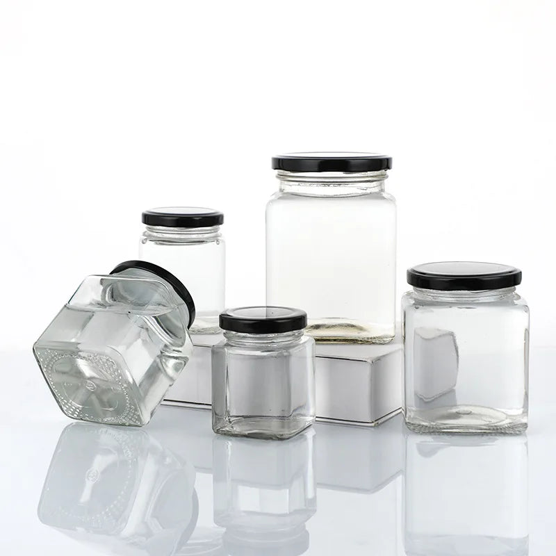 Wholesale 100Ml 280Ml 380ml 500ml 730ml Square Clear Pickle Honey Jam Bottle Sealed Chili Sauce Canning Jar With Lid