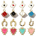 Beimai OEM Charms for Jewelry Making U shaped Playing Card Heart Dice Copper Zircon Drop Oil Diy Jewelry Accessories