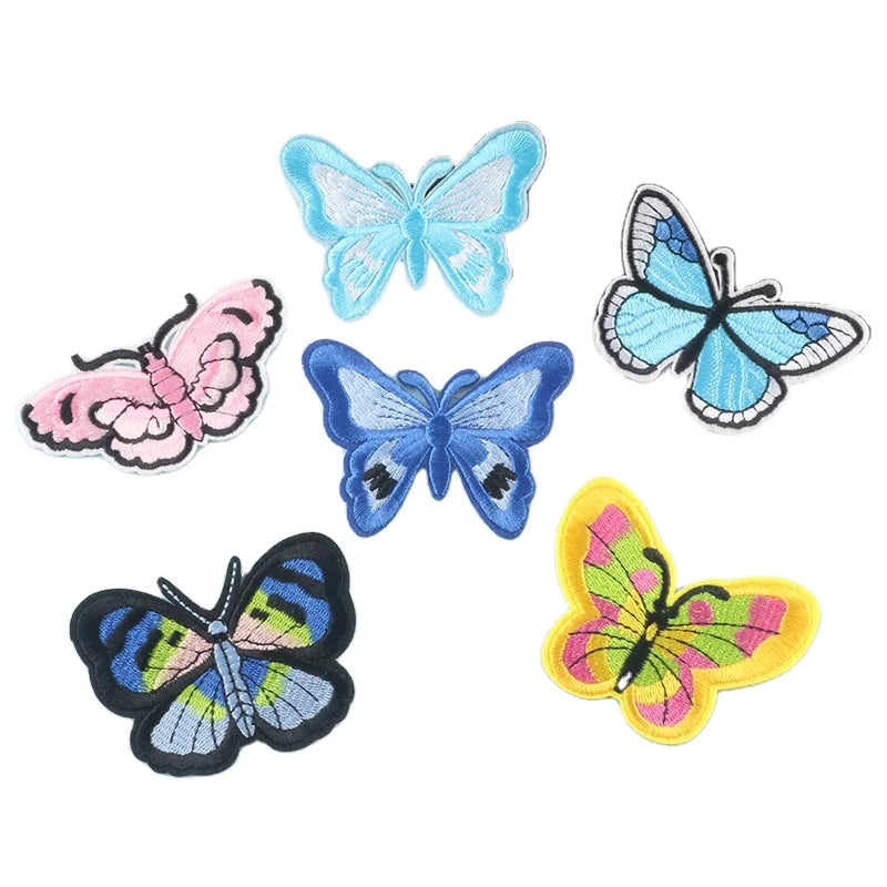 Fancy Colorful Butterfly Shape Embroidered Nonwoven Felt Iron-On Jeans Patch