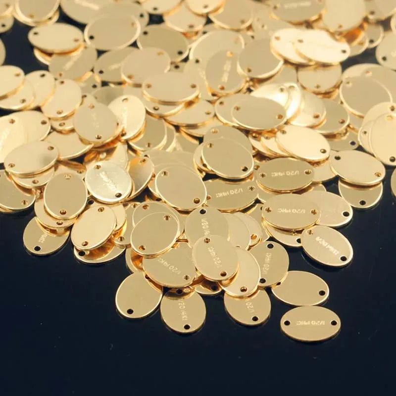Hot Sale Rectangle 14K Gold Filled Oval Engravable Hang Name Logo Custom Jewelry Tags Charms