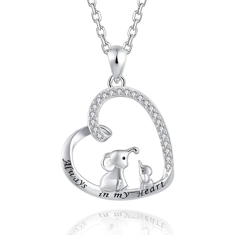 CAOSHI Simple Style Trend Heart Shaped Elephant Design Zircon Necklace for Mother Day's Silver Plated CZ Pendant Necklaces Women