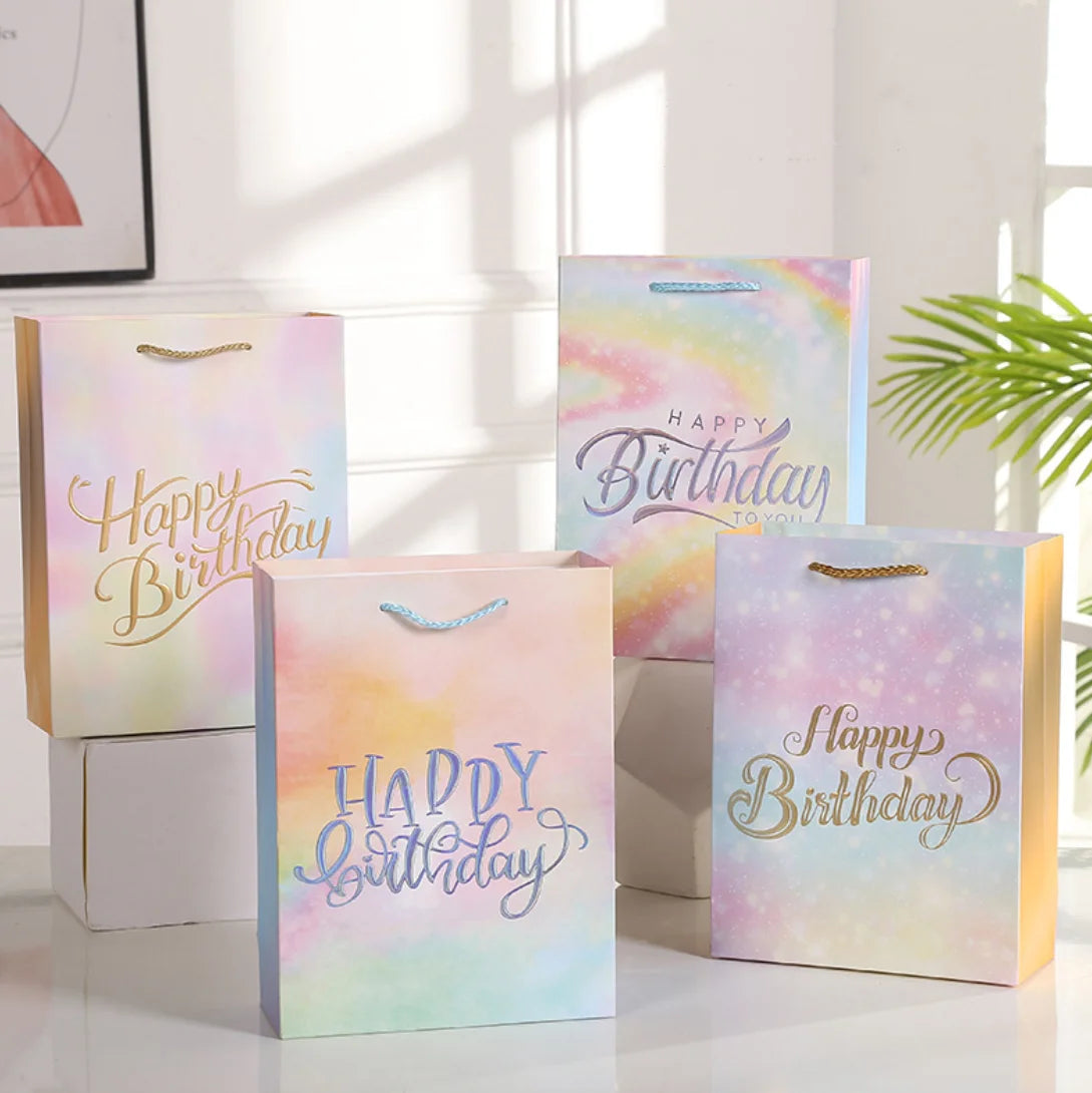 High Quality Fashion Environmental Protection Recyclable Mini Gift Birthday Paper Bags Custom Logo Nylon Handle Clothing Fur