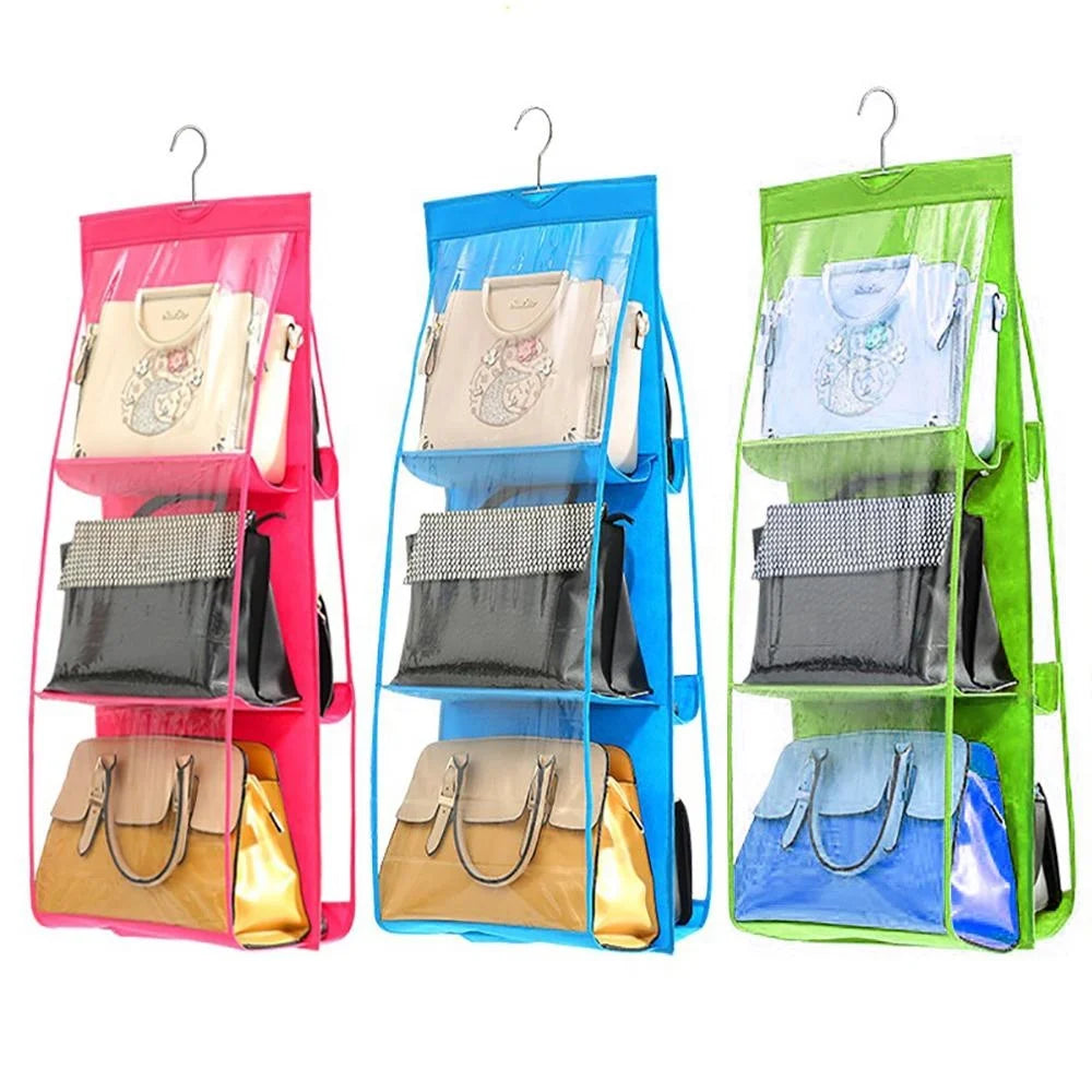 New Design Household Dustproof Hanging Organizer Closet Storages Bag Foldable Nonwoven 6 Pockets Handbag Storage