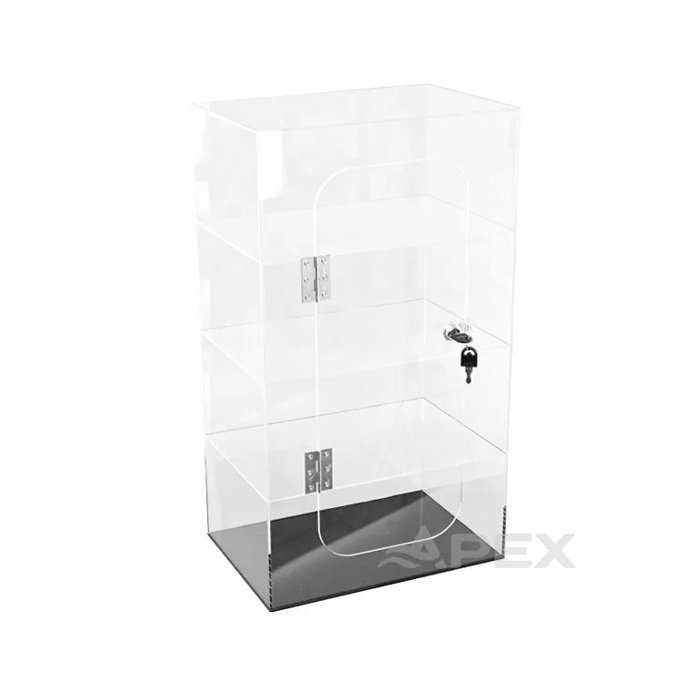 APEX Polished Acrylic 4-Tier Counter Display Case with Lock and Key Clear Acrylic & Metal Frame