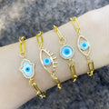Wholesale Plated Gold Chain Zircon MOP Shell Round Marquise Evil Eye Bracelet for Women 2021 Jewelry
