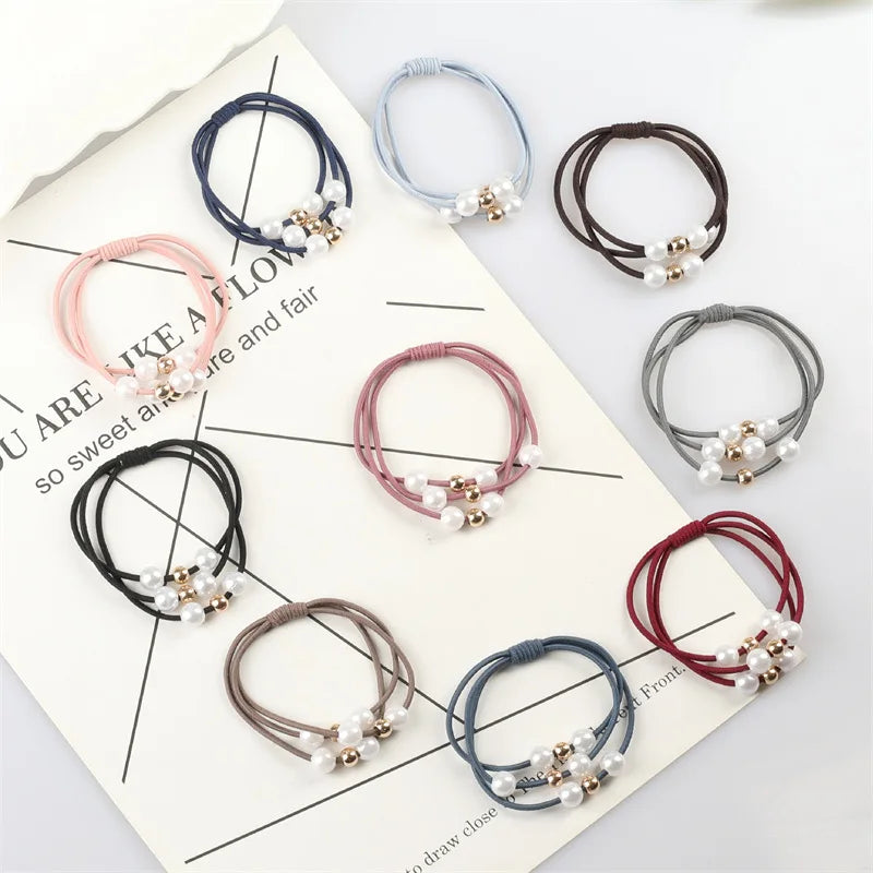 Wholesale Multi-Layer Pearl Hair Rope Girls Elasticity Hair Ring Beads Rubber Hairband Hair Accessories  for Women