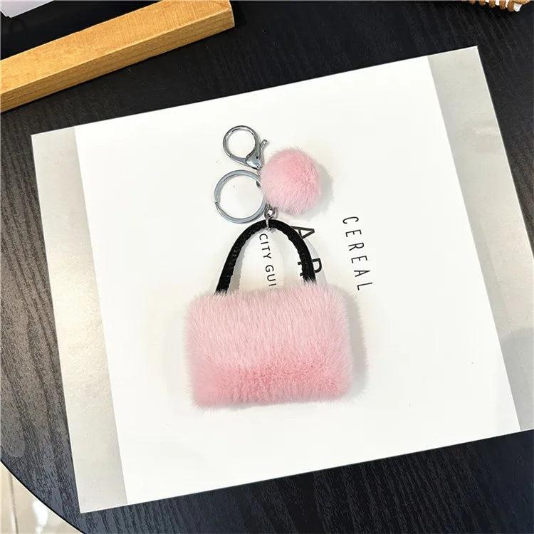 Pink Soft Candy Colored Bag Keychain Cute Plush Car Key Chain Creative Couple Pendant Gift Hairball Hanging Accessory