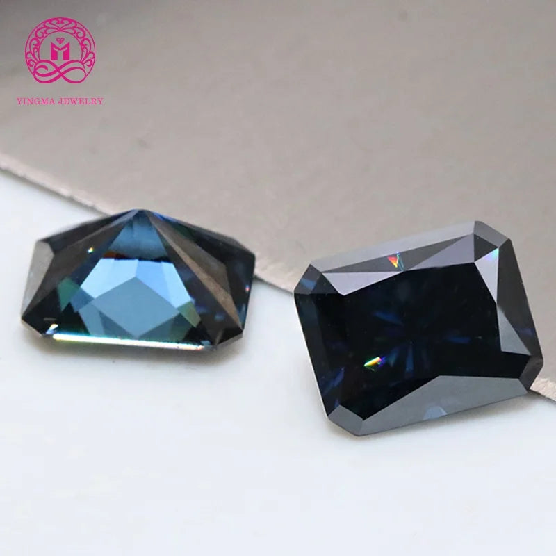 Dazzling Synthetic Moissanite Diamond Stone 5x7mm to 9x11mm VVS Sapppire Blue Radiant Cut Moissanite Loose for Jewelry