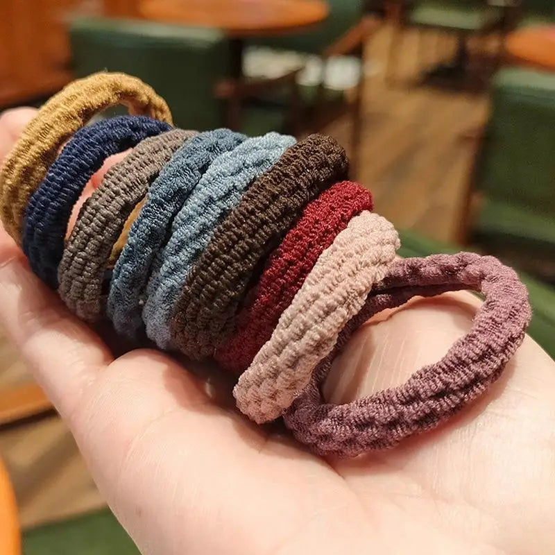 Wide Towel Circle Multicolor No-metal Black Ropes Ponytail Holders Rubber Elastics Hair Ties for Women Kids