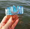 HZ Factory Price Witch Moon HZ Natural Crystal Rainbow Blue Bride Silver Thread Comb