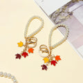 Custom Pearl Beaded Bracelet Keychain Maple Leaf Charm Wristlet Key Ring Fashion Bag Pendant Accessories