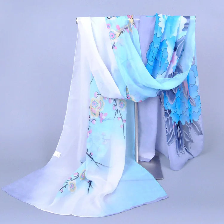 Thin Floral Printed Female Chiffon Shawls Wholesale Spring Summer Beach Long Scarf for Women
